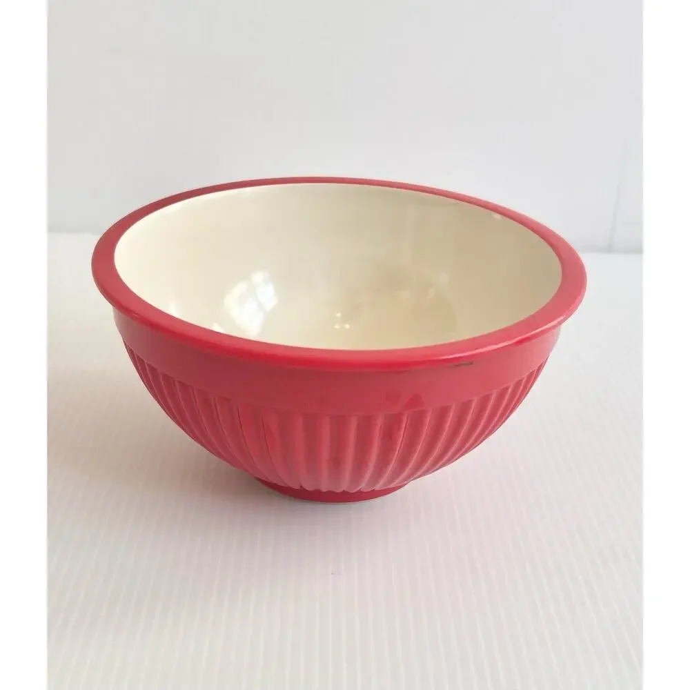 William Sonoma Set 3 Melamine Nesting Mixing Bowls Red Christmas Ribbed FLUTED